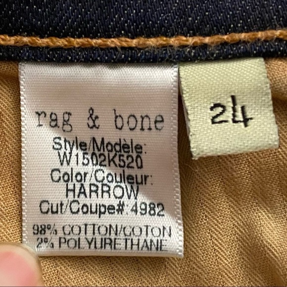 Rag & Bone Mid Rise Skinny Jean Harrow Dark Blue Wash 24 - Picture 3 of 16